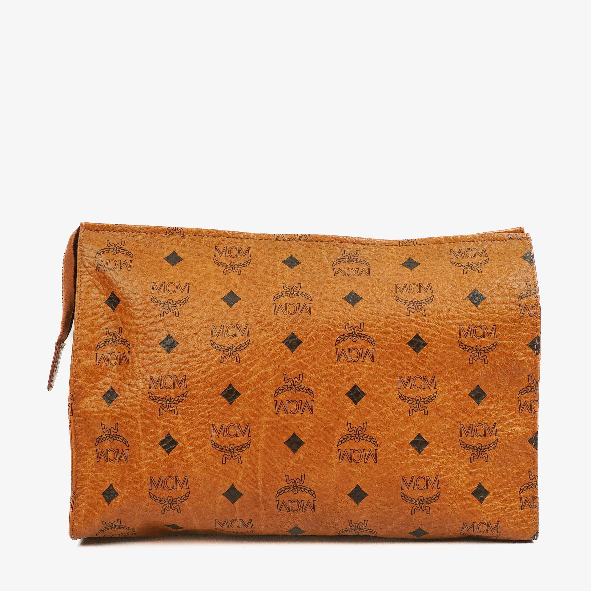 MCM Visetos Täschchen aus cognacfarbenem beschichtetem Canvas