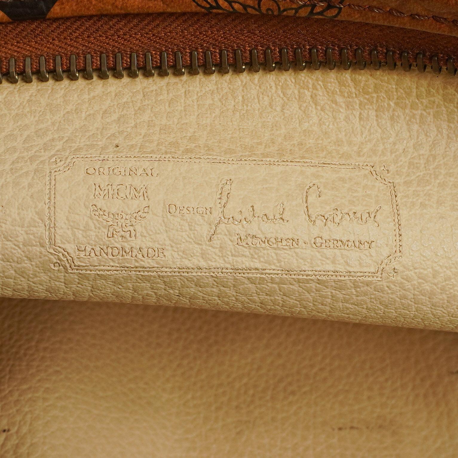 MCM Visetos Täschchen aus cognacfarbenem beschichtetem Canvas