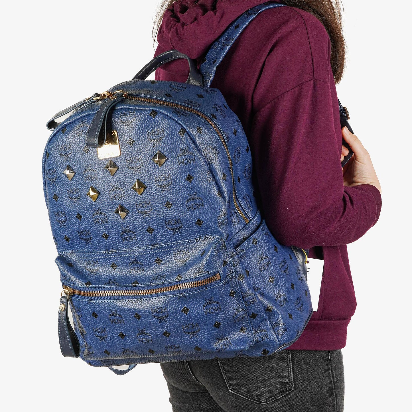 MCM Visetos Stark M Medium Rucksack in Blau mit Nieten
