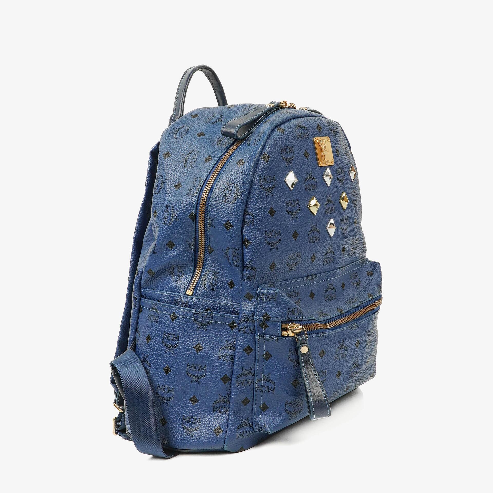MCM Visetos Stark M Medium Rucksack in Blau mit Nieten