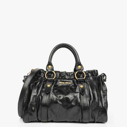 Miu Miu Satchel Tasche aus schwarzem Vitello Leder