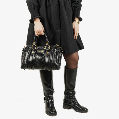 Miu Miu Satchel Tasche aus schwarzem Vitello Leder