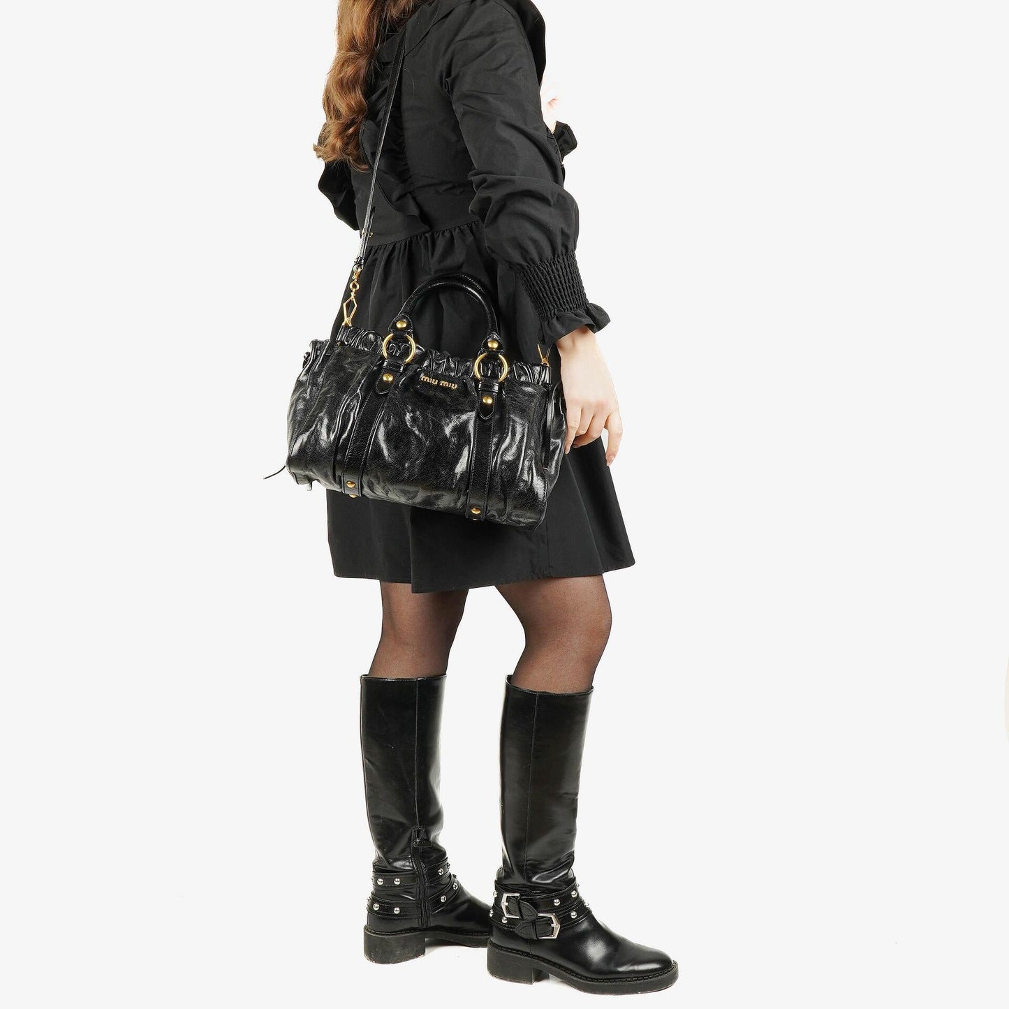 Miu Miu Satchel Tasche aus schwarzem Vitello Leder