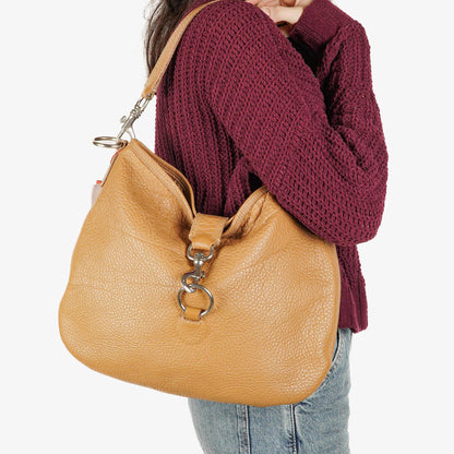 Miu Miu Hobo Schultertasche aus braunem genarbtem Leder