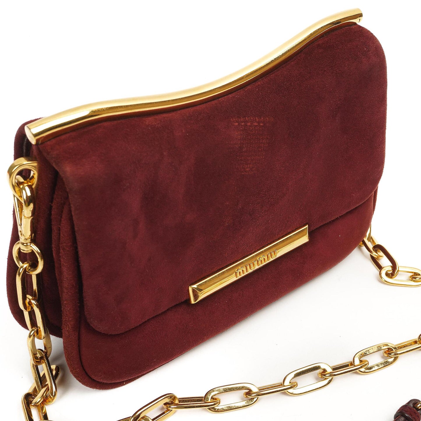 Miu Miu Camoscio Granato Schultertasche mit Kette