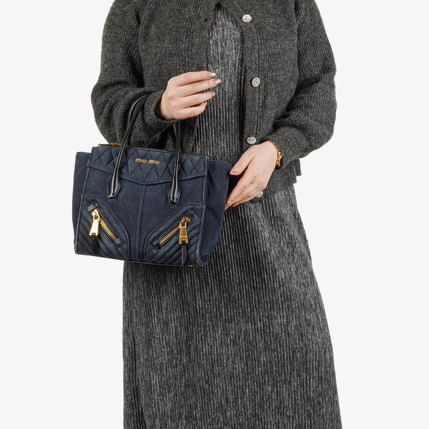 Miu Miu Denim Biker Avio Handtasche