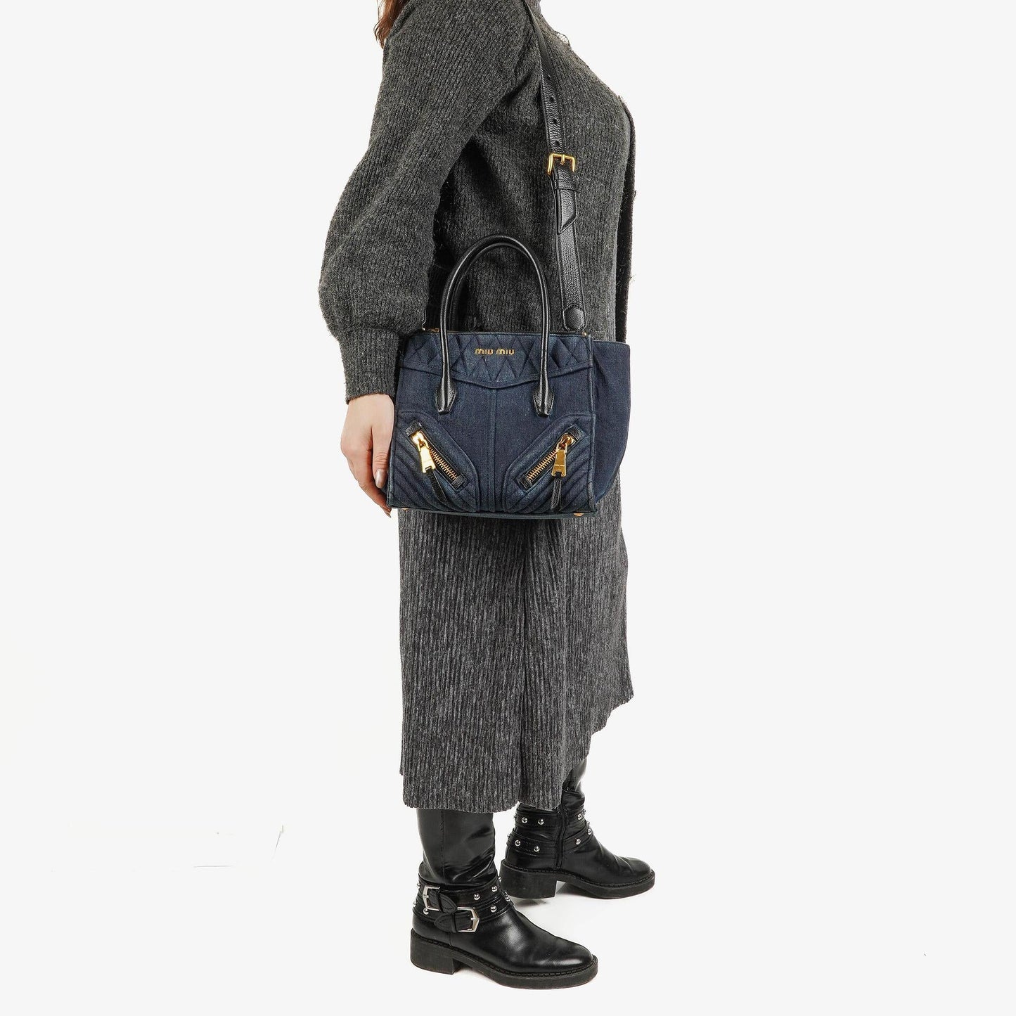 Miu Miu Denim Biker Avio Handtasche