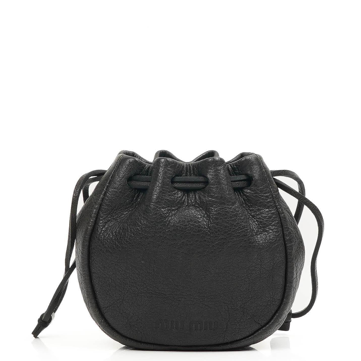Miu Miu Kordelzug Schwarzes Nero Leder Portemonnaie Portafoglio