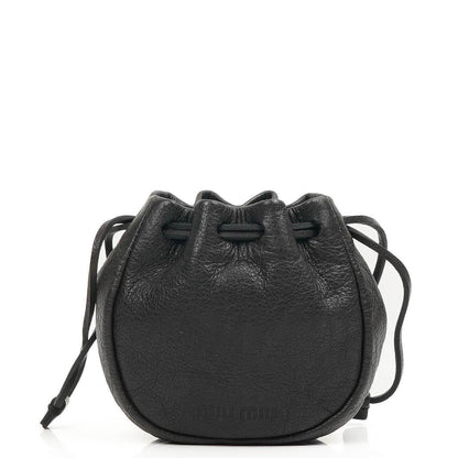 Miu Miu Kordelzug Schwarzes Nero Leder Portemonnaie Portafoglio