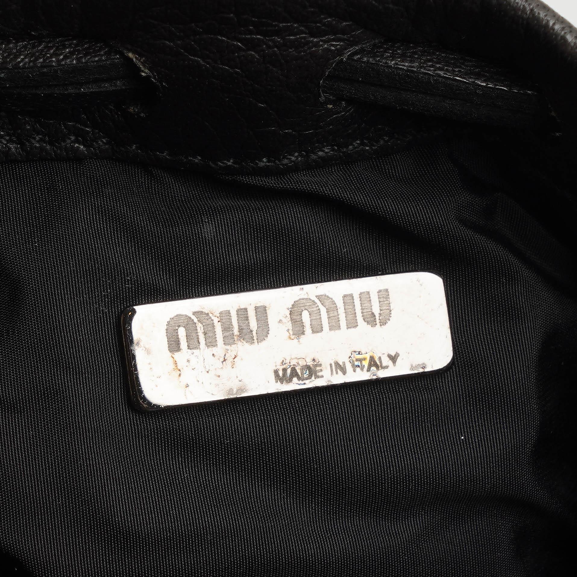 Miu Miu Kordelzug Schwarzes Nero Leder Portemonnaie Portafoglio