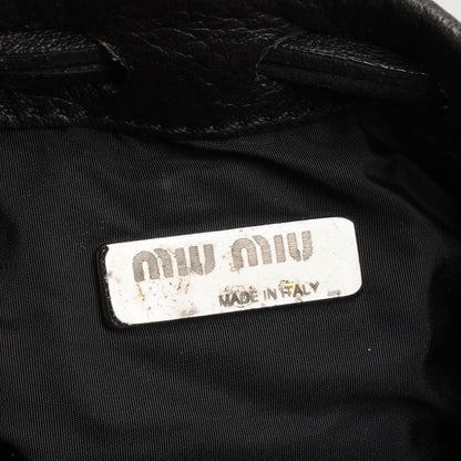 Miu Miu Kordelzug Schwarzes Nero Leder Portemonnaie Portafoglio