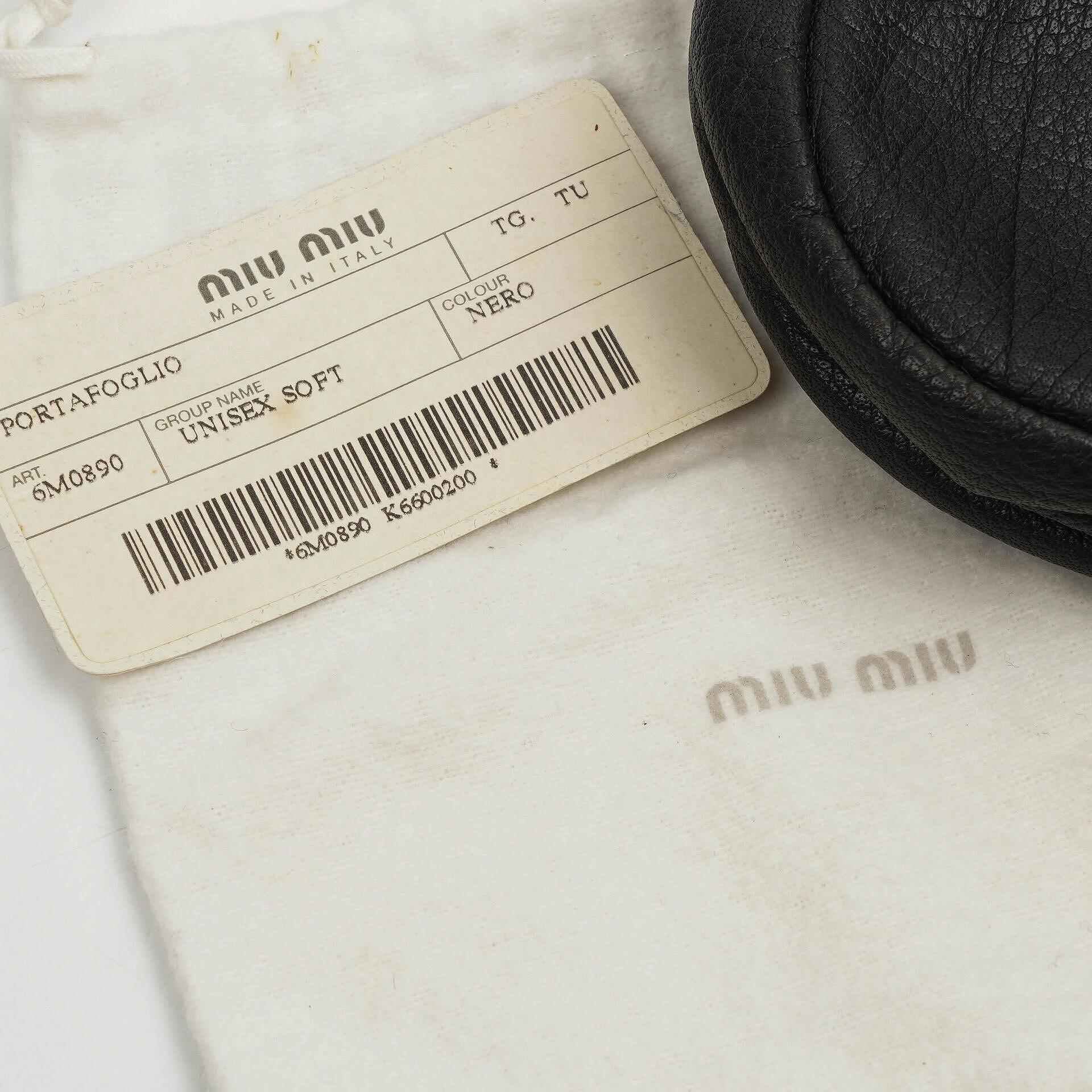 Miu Miu Kordelzug Schwarzes Nero Leder Portemonnaie Portafoglio