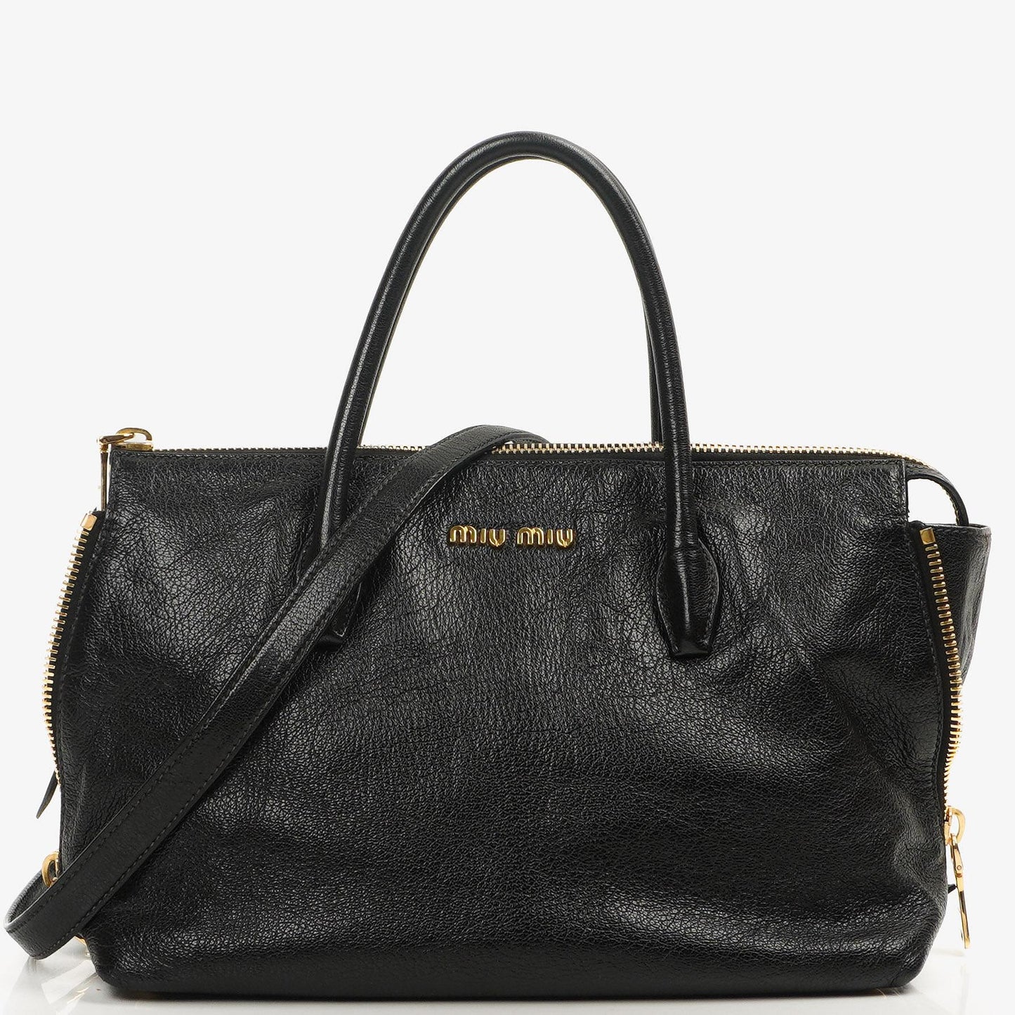Miu Miu Madras Ziegenleder Convertible Tote Bag Nero Schwarz mit Reißverschluss