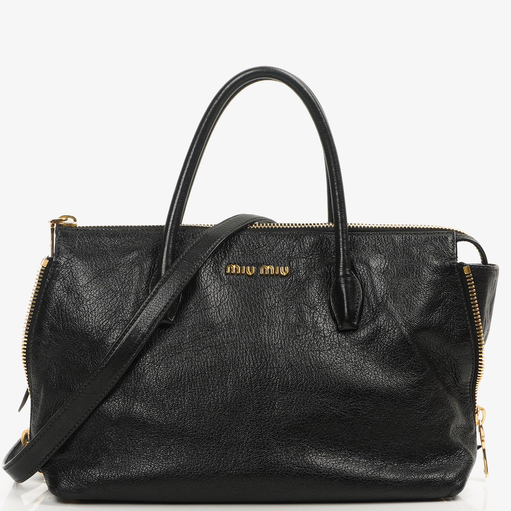 Miu Miu Madras Ziegenleder Convertible Tote Bag Nero Schwarz mit Reißverschluss