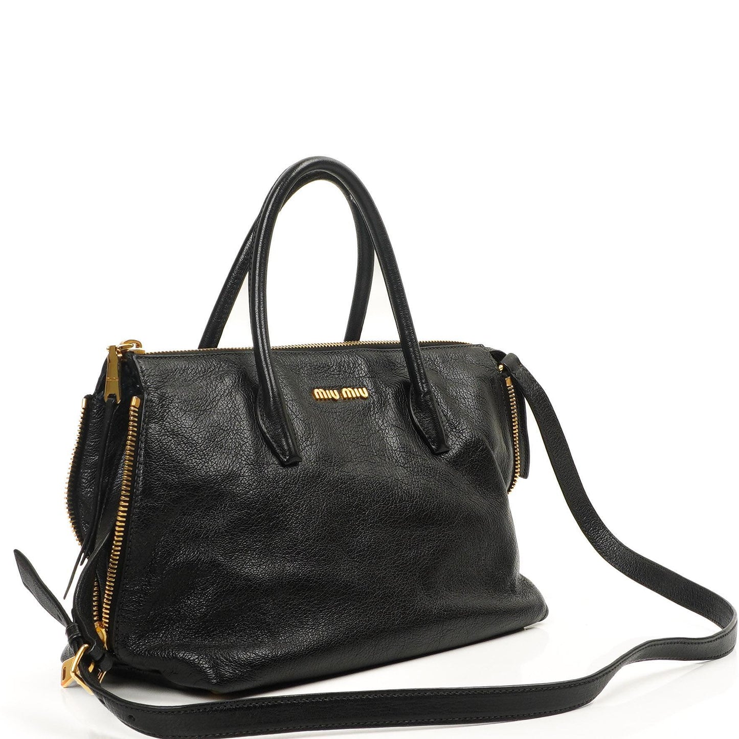 Miu Miu Madras Ziegenleder Convertible Tote Bag Nero Schwarz mit Reißverschluss