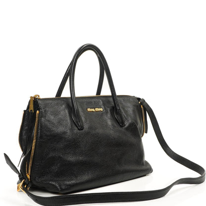 Miu Miu Madras Ziegenleder Convertible Tote Bag Nero Schwarz mit Reißverschluss