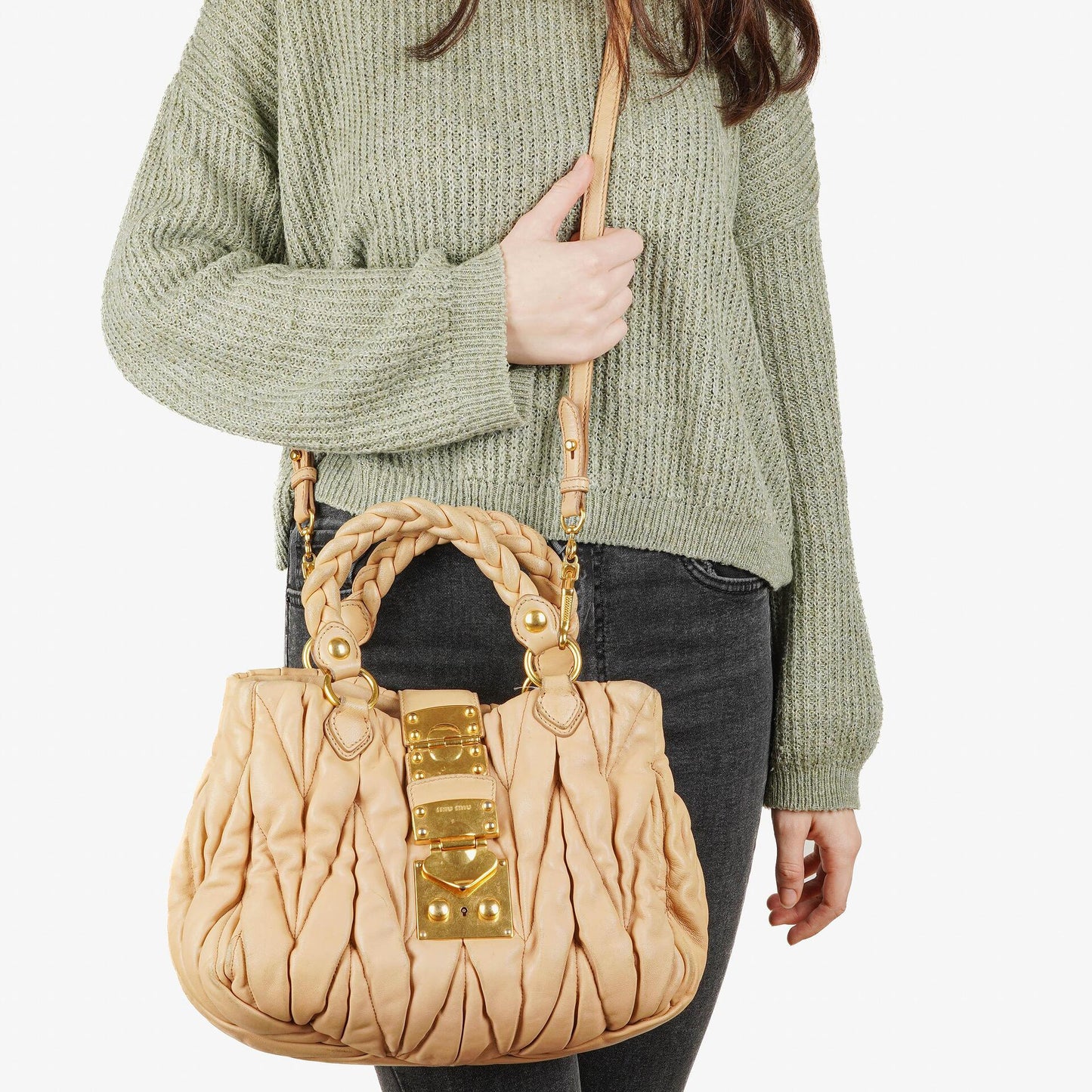 Miu Miu Matelasse Tote Tasche Beige Leder