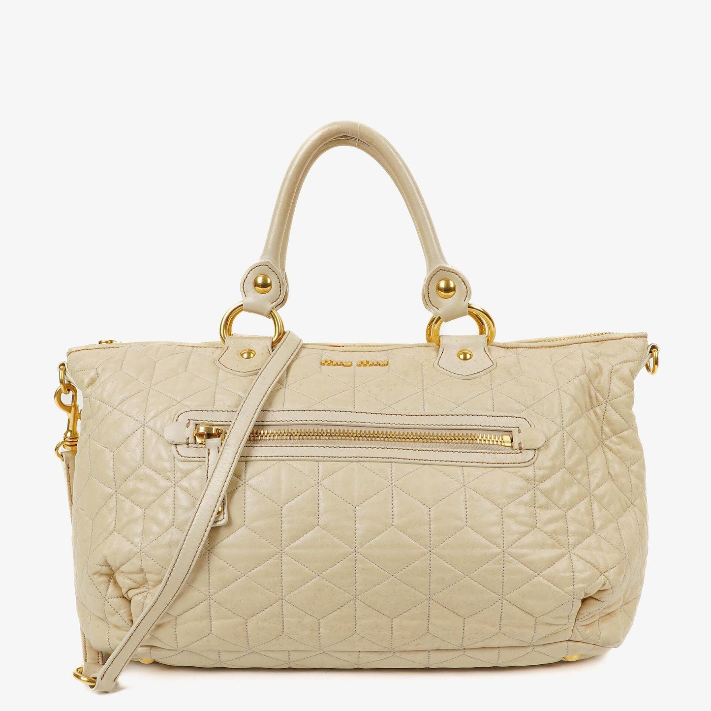 Miu Miu Matelassé Tote Tasche aus cremeweißem gestepptem Nappaleder