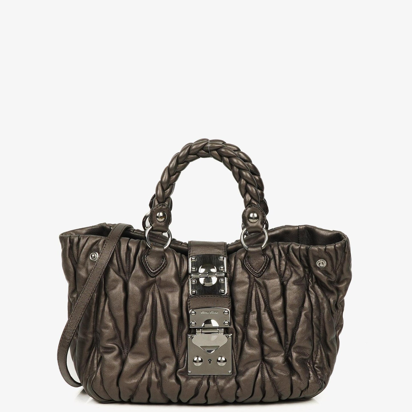 Miu Miu Matelassé Tote aus Grafit Mordoré Metallic Nappa-Leder