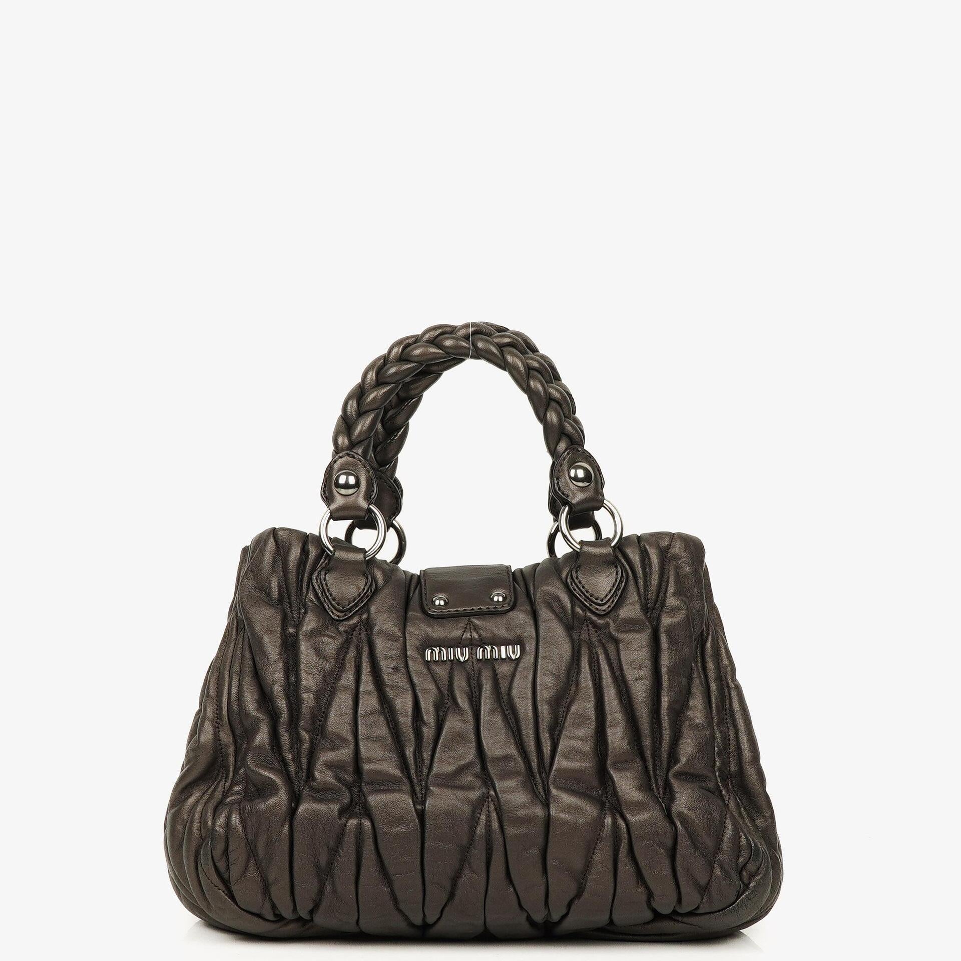 Miu Miu Matelassé Tote aus Grafit Mordoré Metallic Nappa-Leder