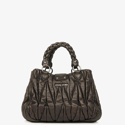 Miu Miu Matelassé Tote aus Grafit Mordoré Metallic Nappa-Leder