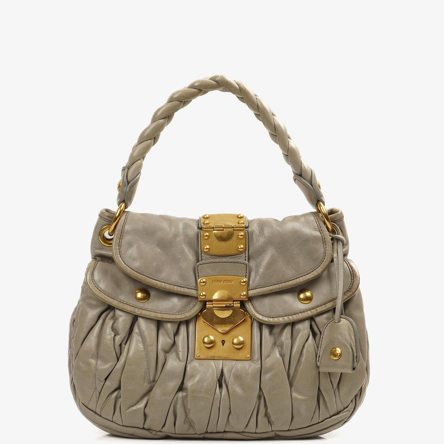 Miu Miu Matelasse Lux Napa Leder Grau Coffer Hobo Tasche