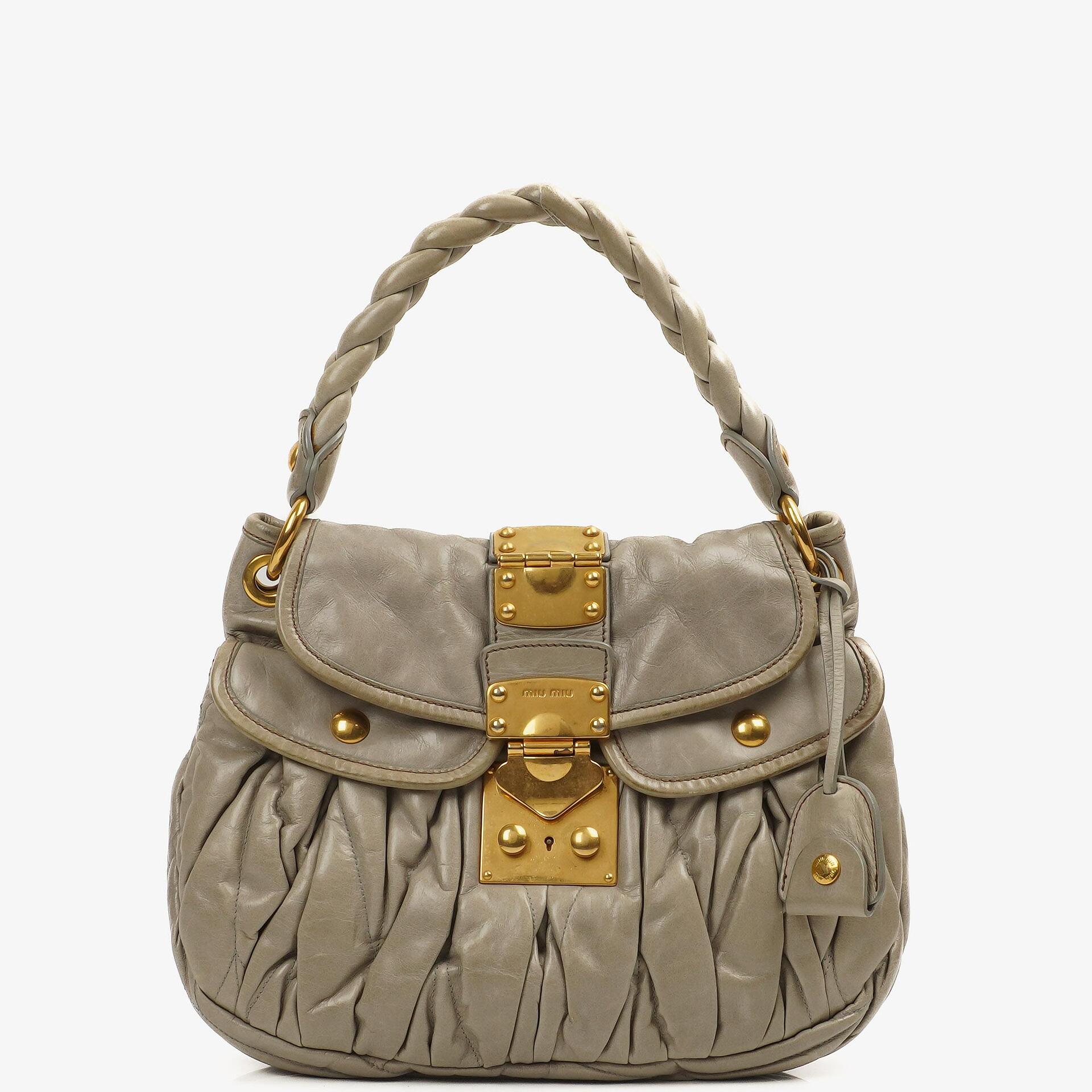 Miu Miu Matelasse Lux Napa Leder Grau Coffer Hobo Tasche