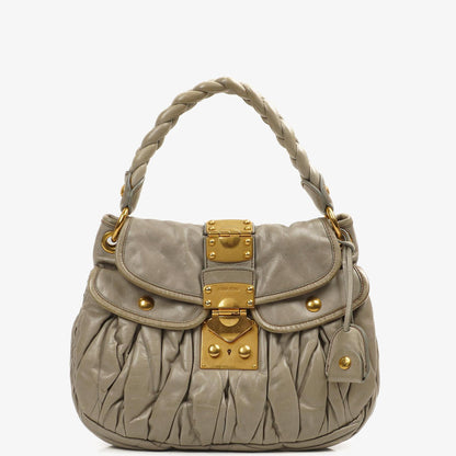 Miu Miu Matelasse Lux Napa Leder Grau Coffer Hobo Tasche