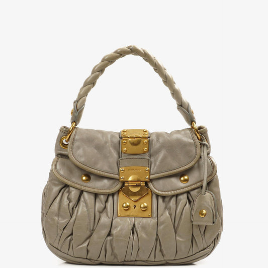 Miu Miu Matelasse Lux Napa Leder Grau Coffer Hobo Tasche