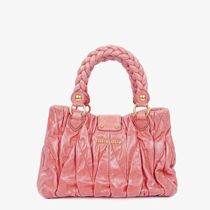 Miu Miu Matelassé Lux Tote Bag aus rosa Leder