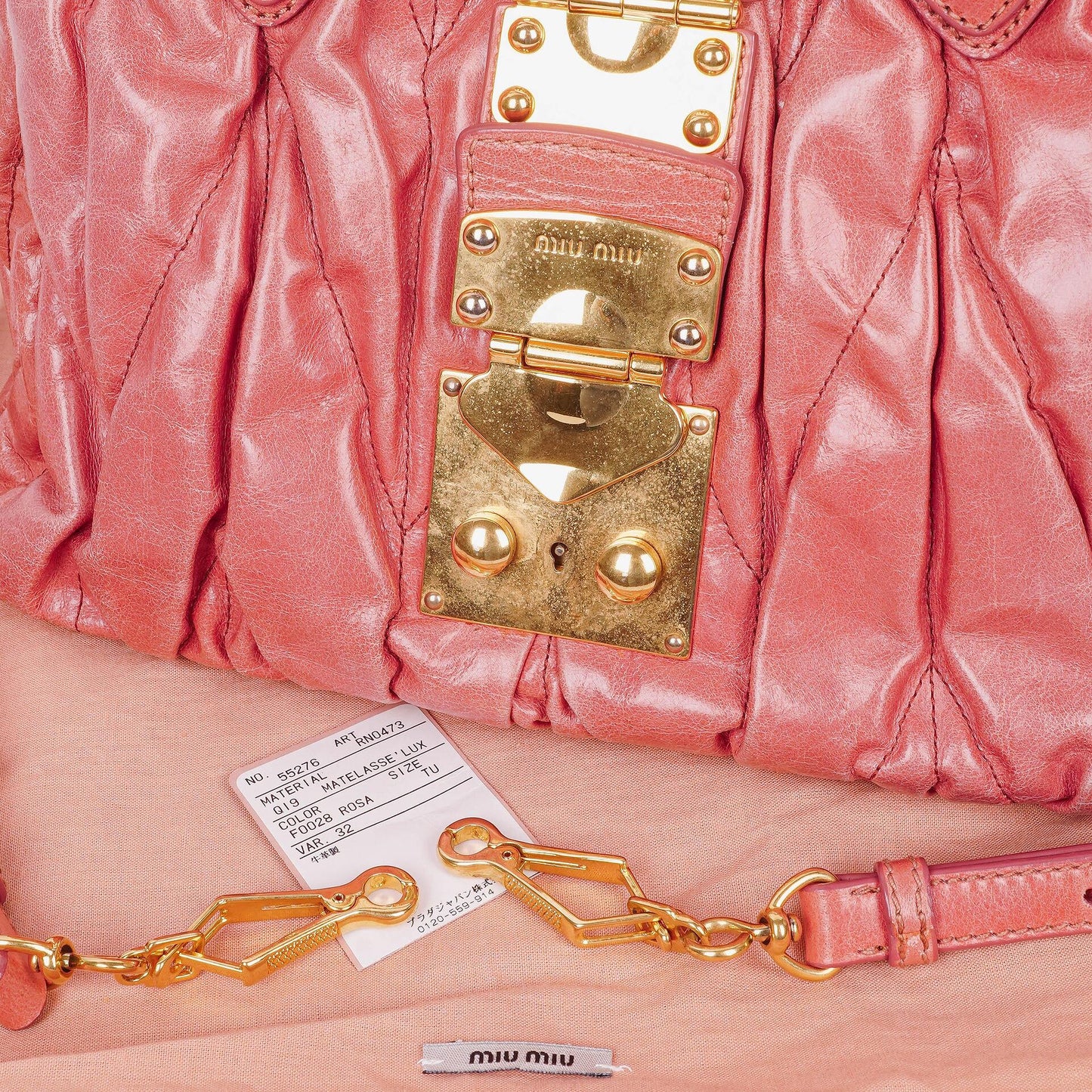 Miu Miu Matelassé Lux Tote Bag aus rosa Leder