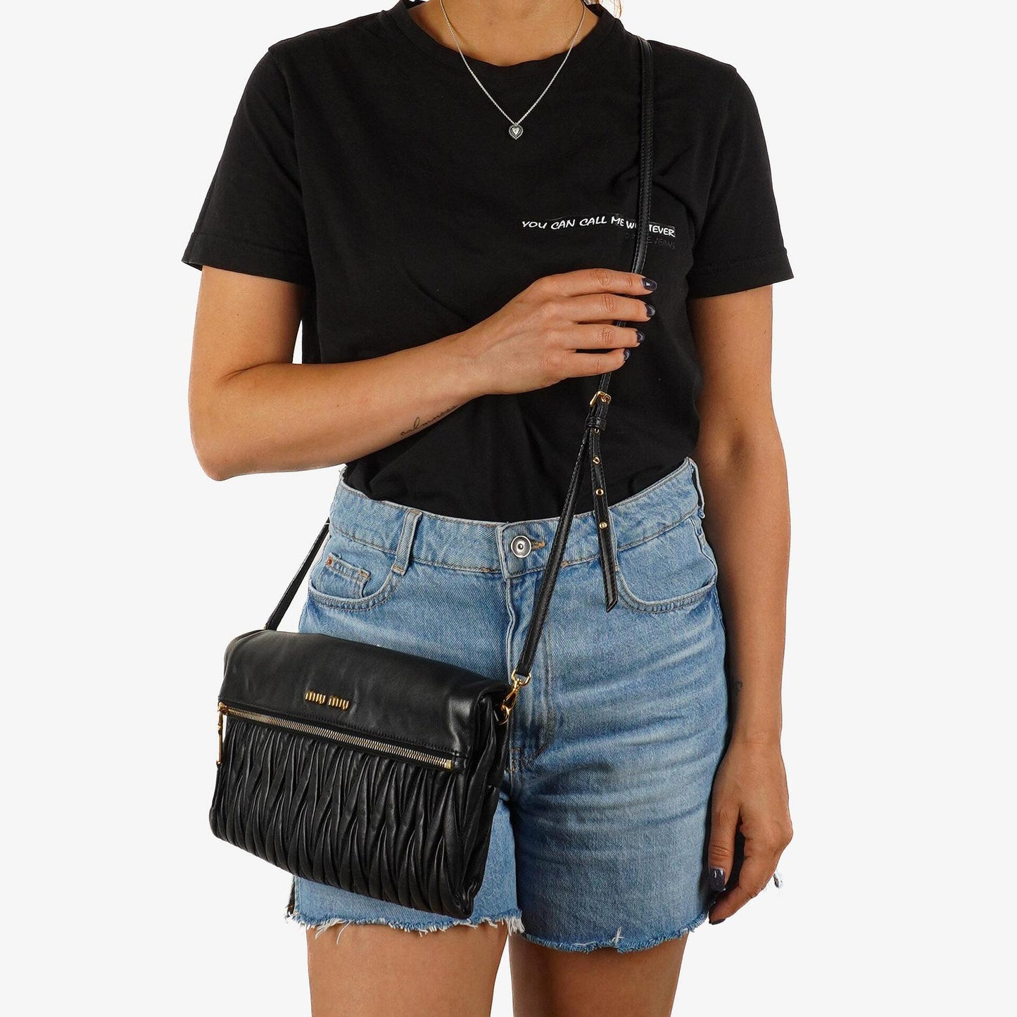 Miu Miu Matelasse Napa Nero Crossbody Clutch Bag Schwarz