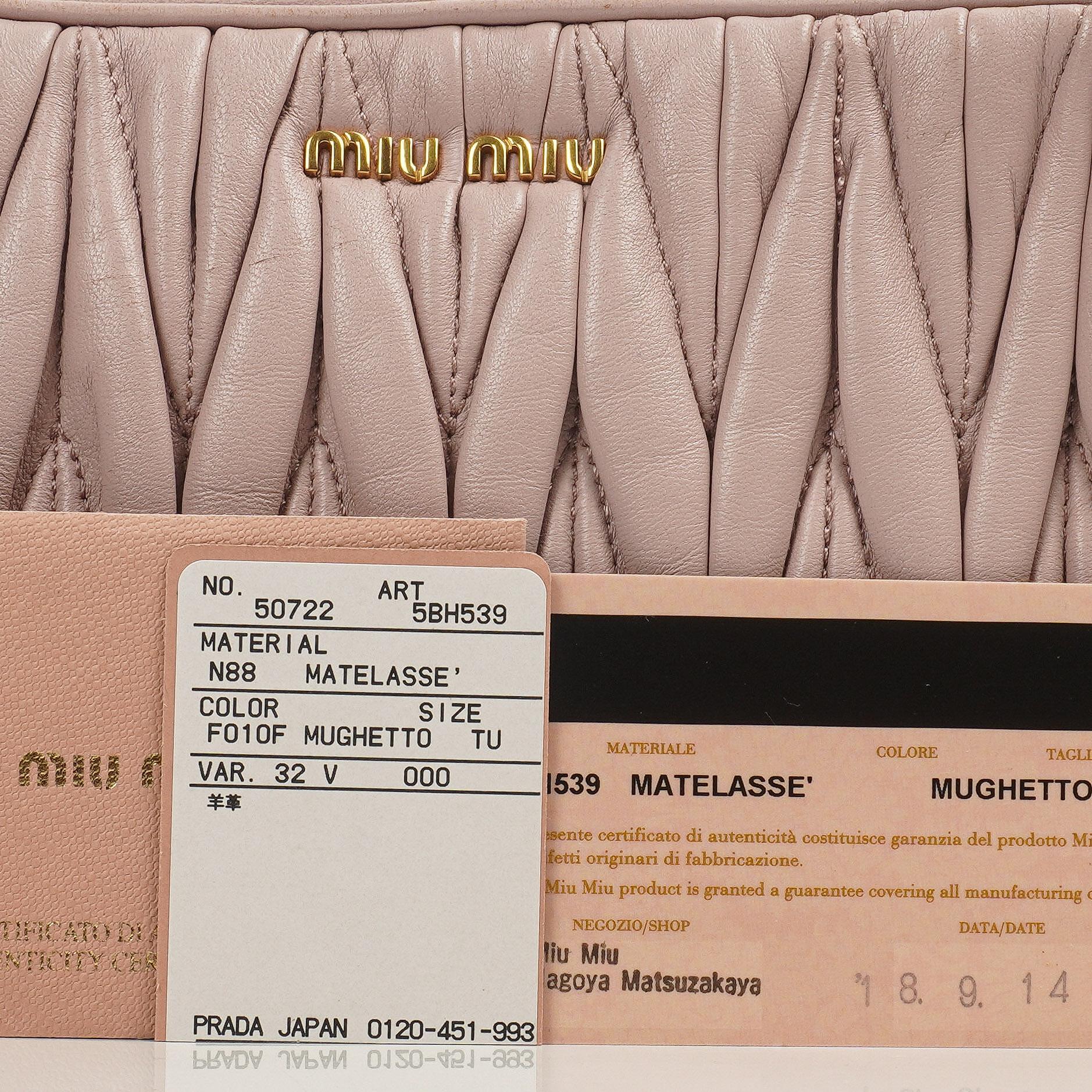Miu Miu Matelasse Nappa Leder Crossbody Clutch Bag Mughetto