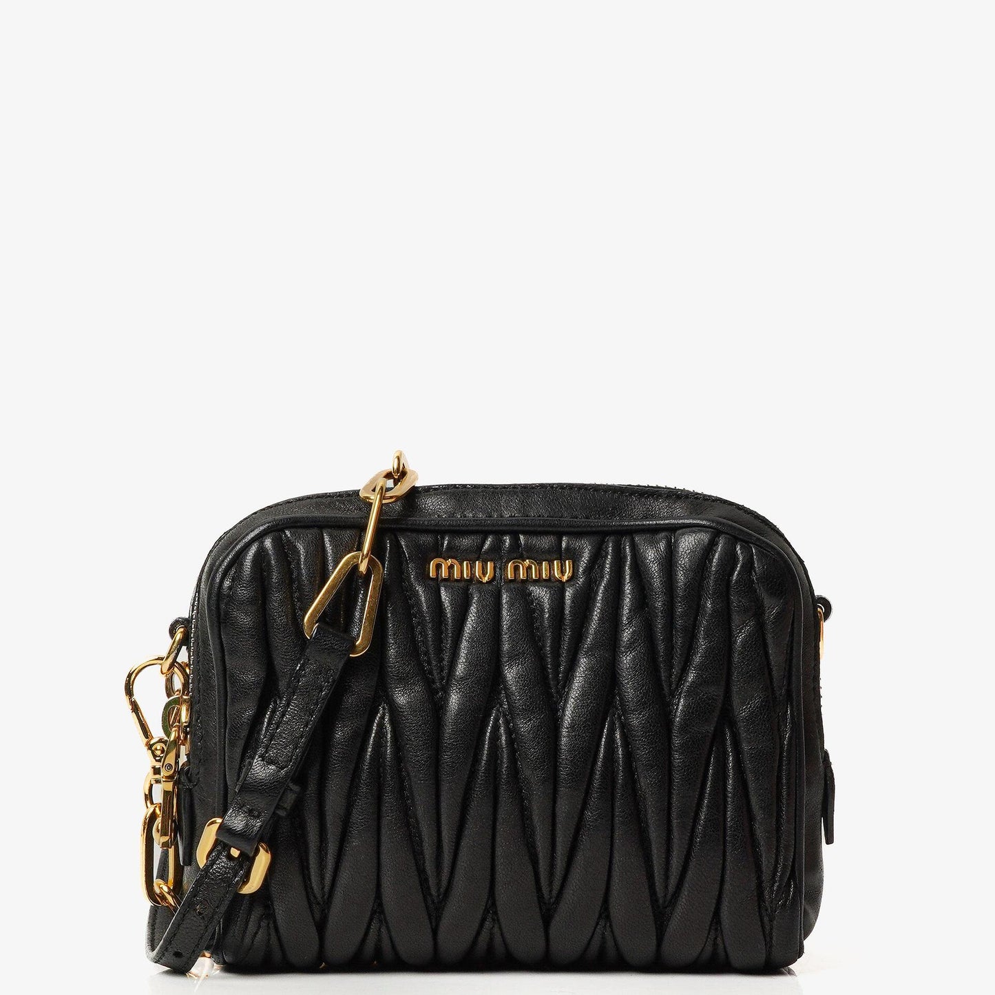 Miu Miu Crossbody-Clutch aus schwarzem Nero Napa Matelassé mit Doppelreißverschluss