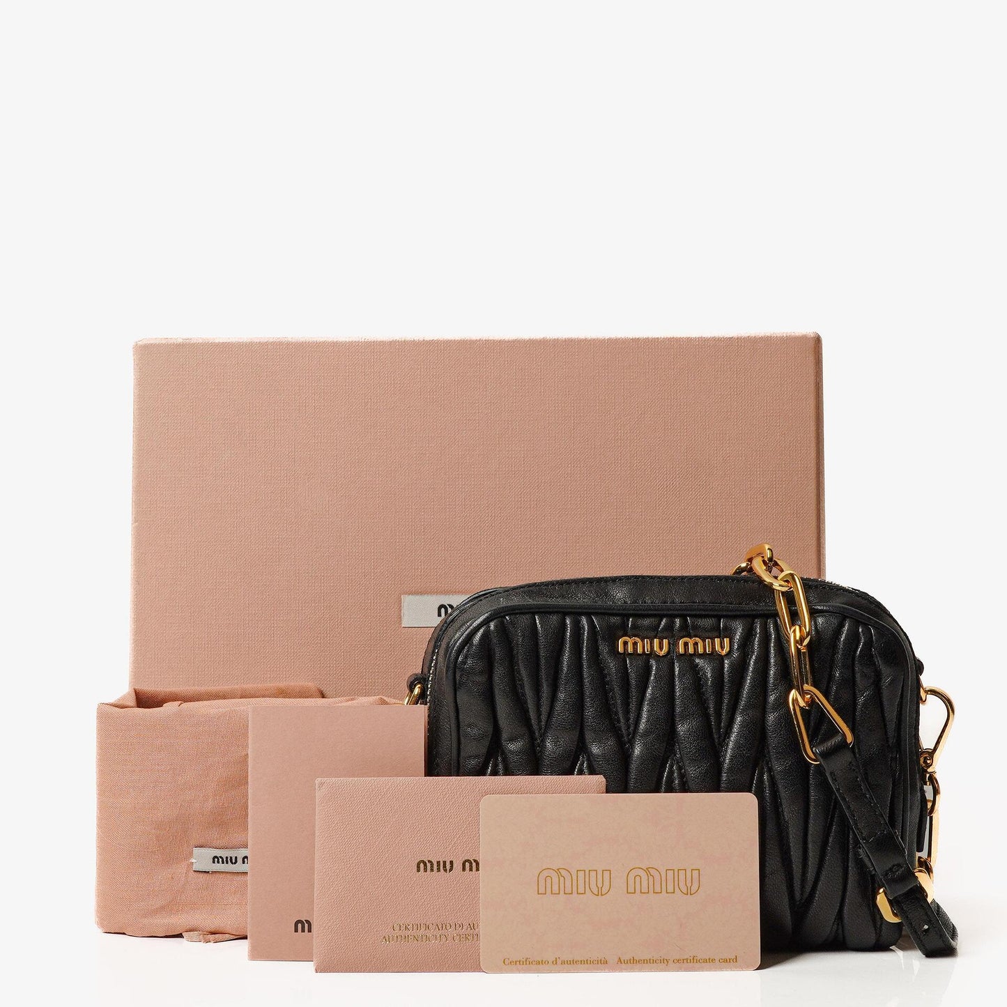 Miu Miu Crossbody-Clutch aus schwarzem Nero Napa Matelassé mit Doppelreißverschluss