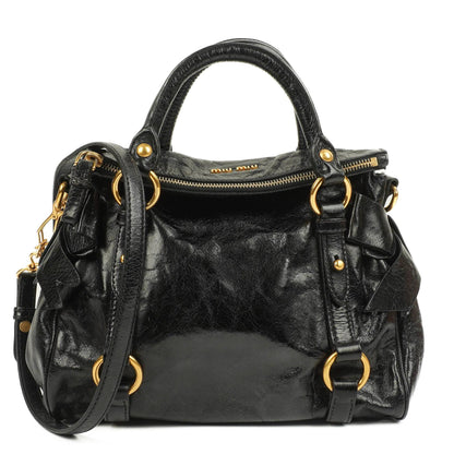 Miu Miu Kleine Vitello Shine Schwarze Schleifen Satchel Tasche