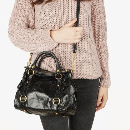 Miu Miu Kleine Vitello Shine Schwarze Schleifen Satchel Tasche