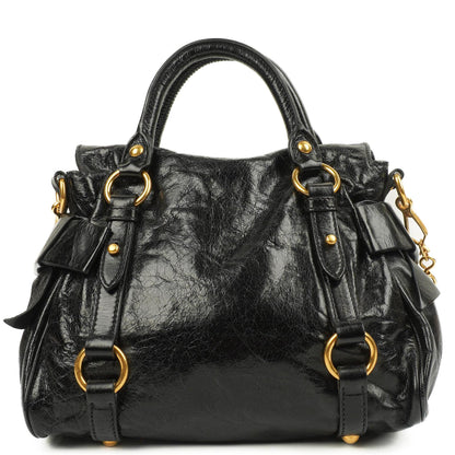 Miu Miu Kleine Vitello Shine Schwarze Schleifen Satchel Tasche