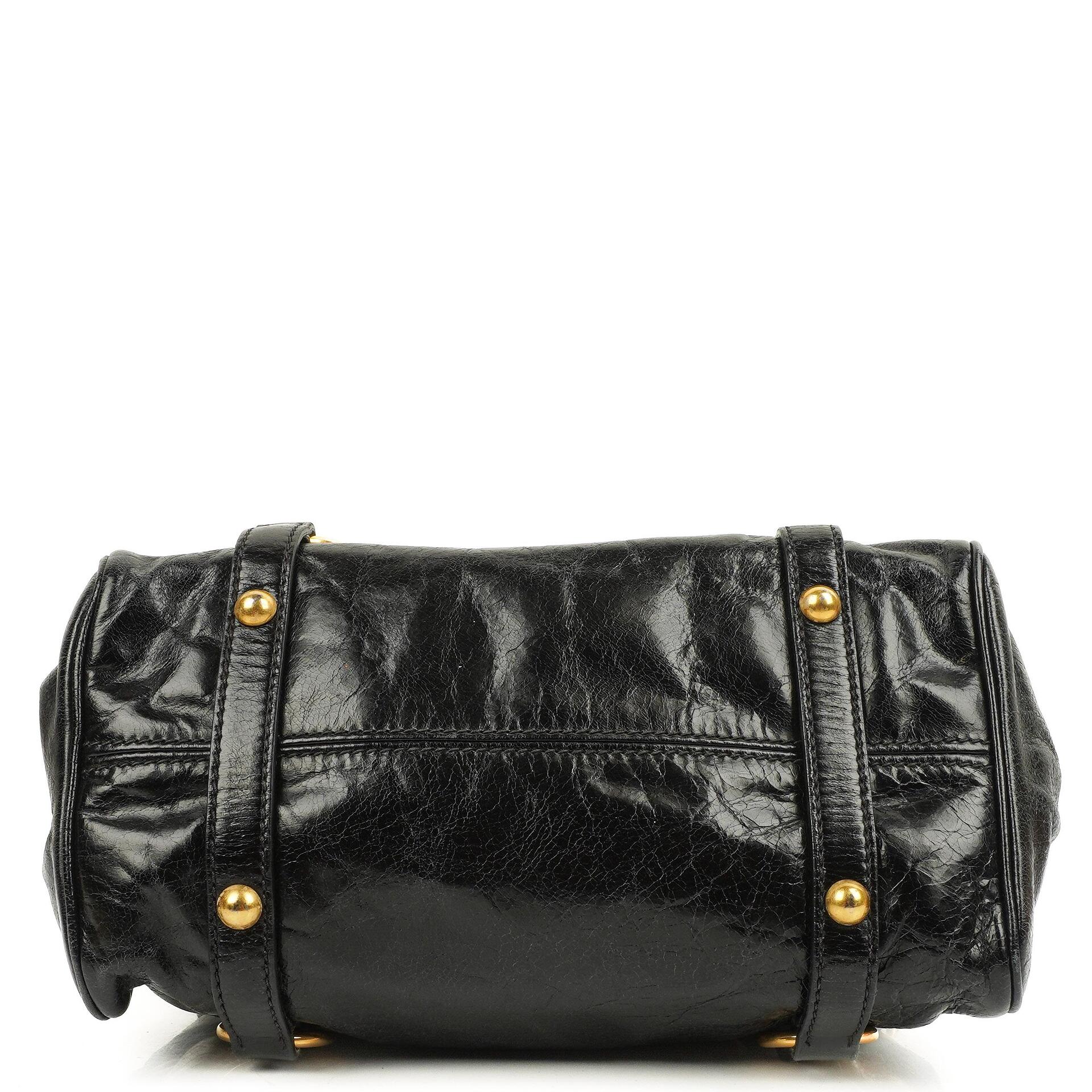 Miu Miu Kleine Vitello Shine Schwarze Schleifen Satchel Tasche