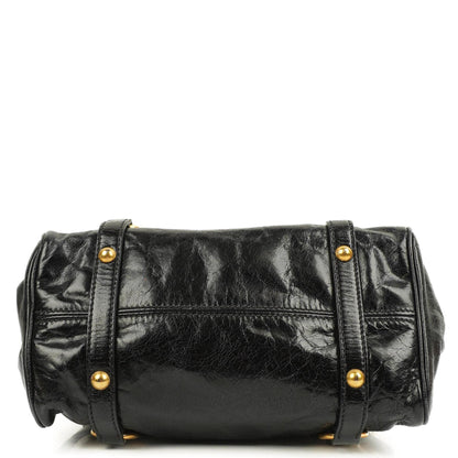 Miu Miu Kleine Vitello Shine Schwarze Schleifen Satchel Tasche