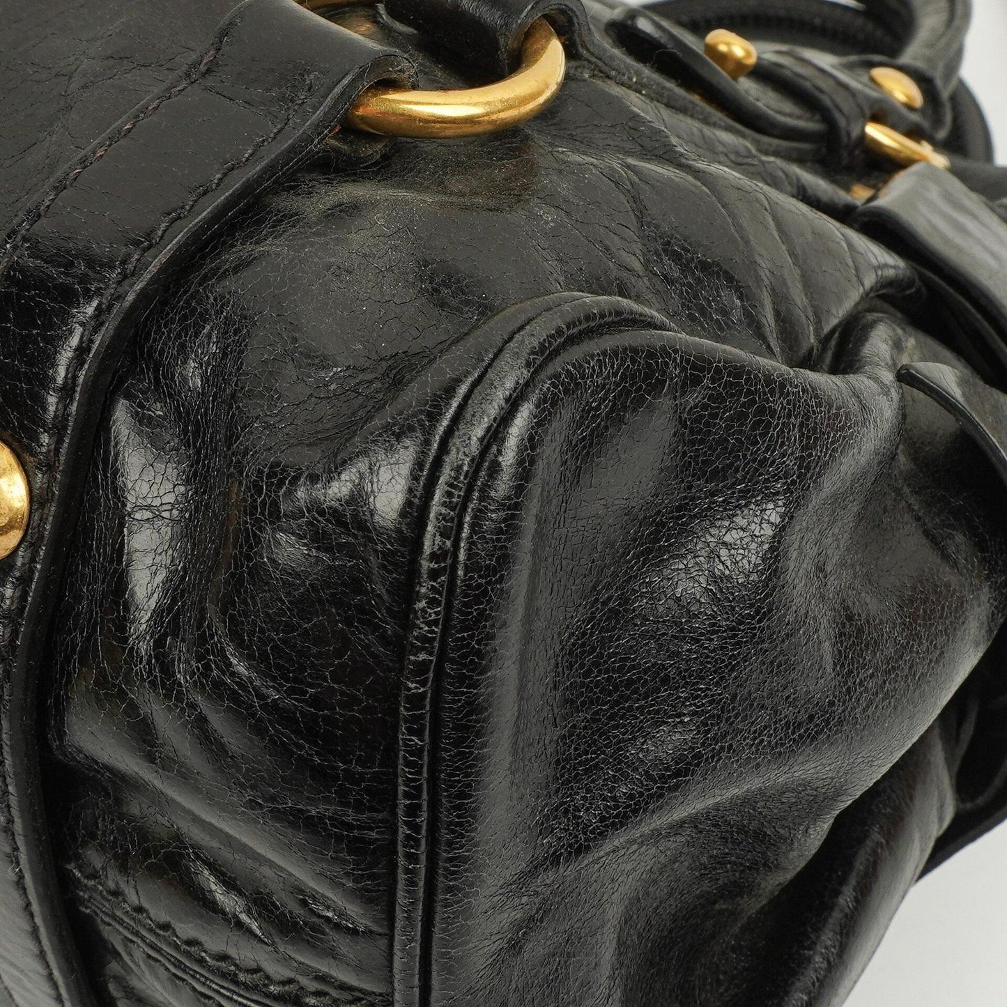 Miu Miu Kleine Vitello Shine Schwarze Schleifen Satchel Tasche