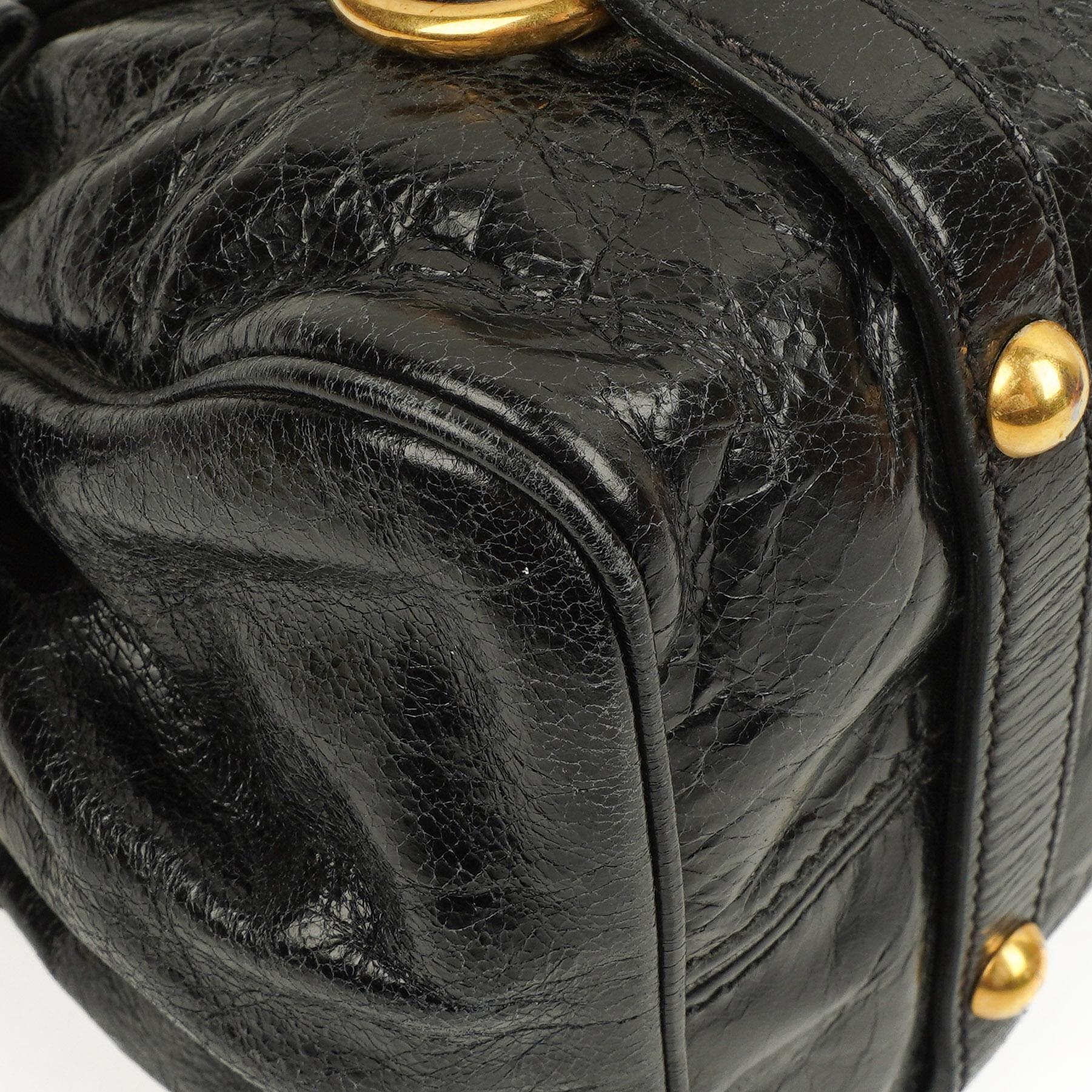 Miu Miu Kleine Vitello Shine Schwarze Schleifen Satchel Tasche