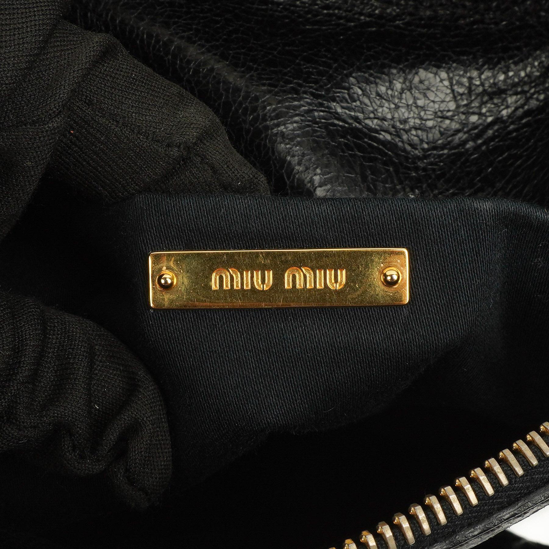 Miu Miu Kleine Vitello Shine Schwarze Schleifen Satchel Tasche