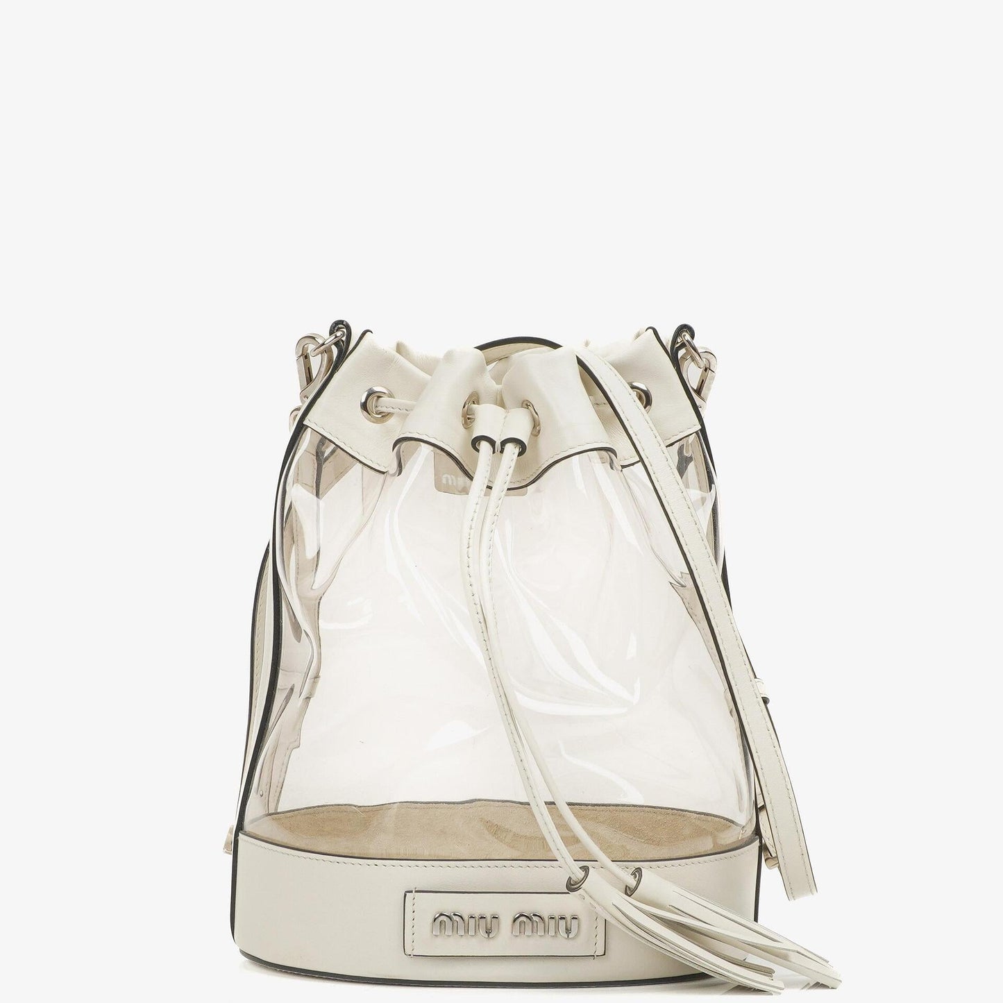 Miu Miu Transparent Drawstring Bucket Bag Bianco Weiß