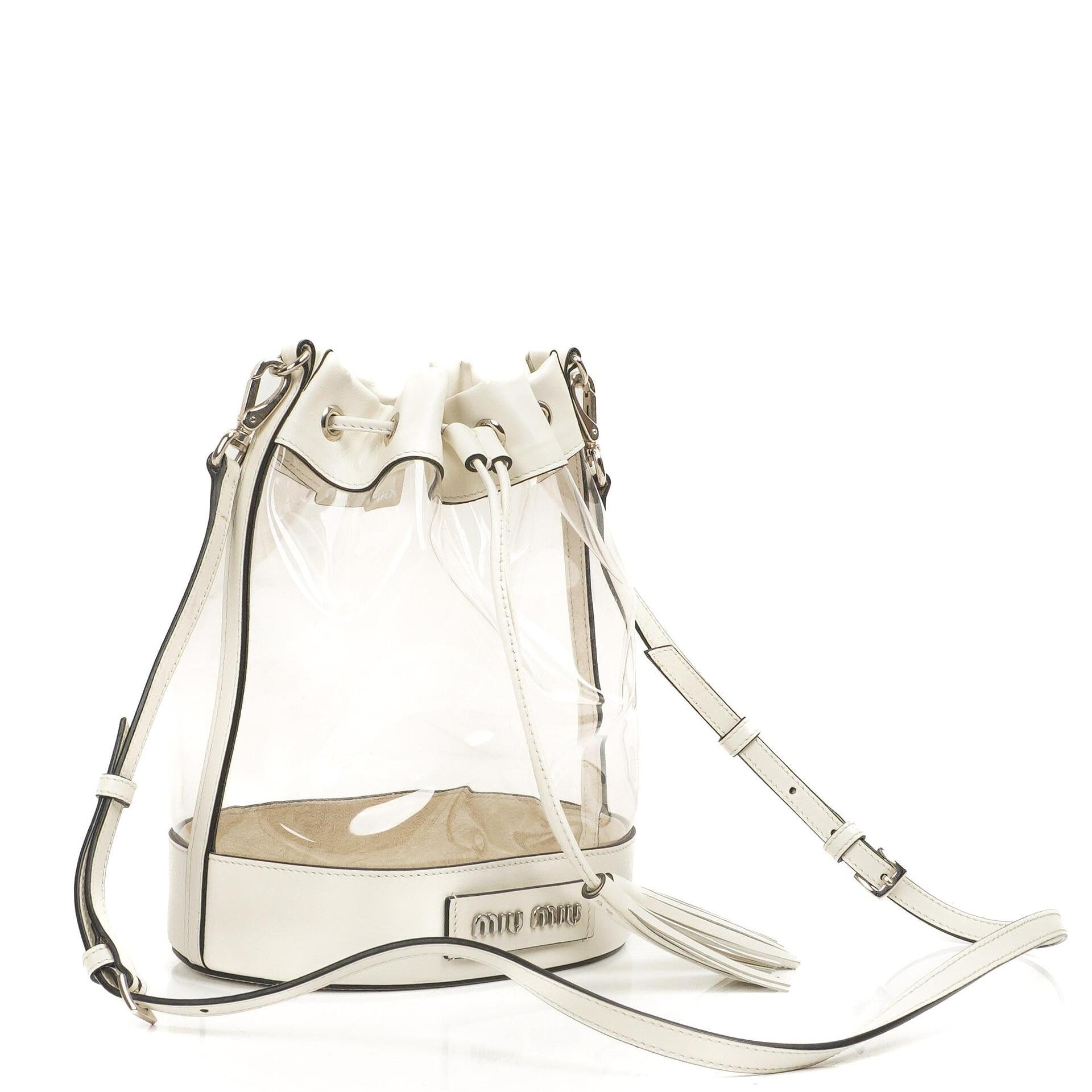 Miu Miu Transparent Drawstring Bucket Bag Bianco Weiß