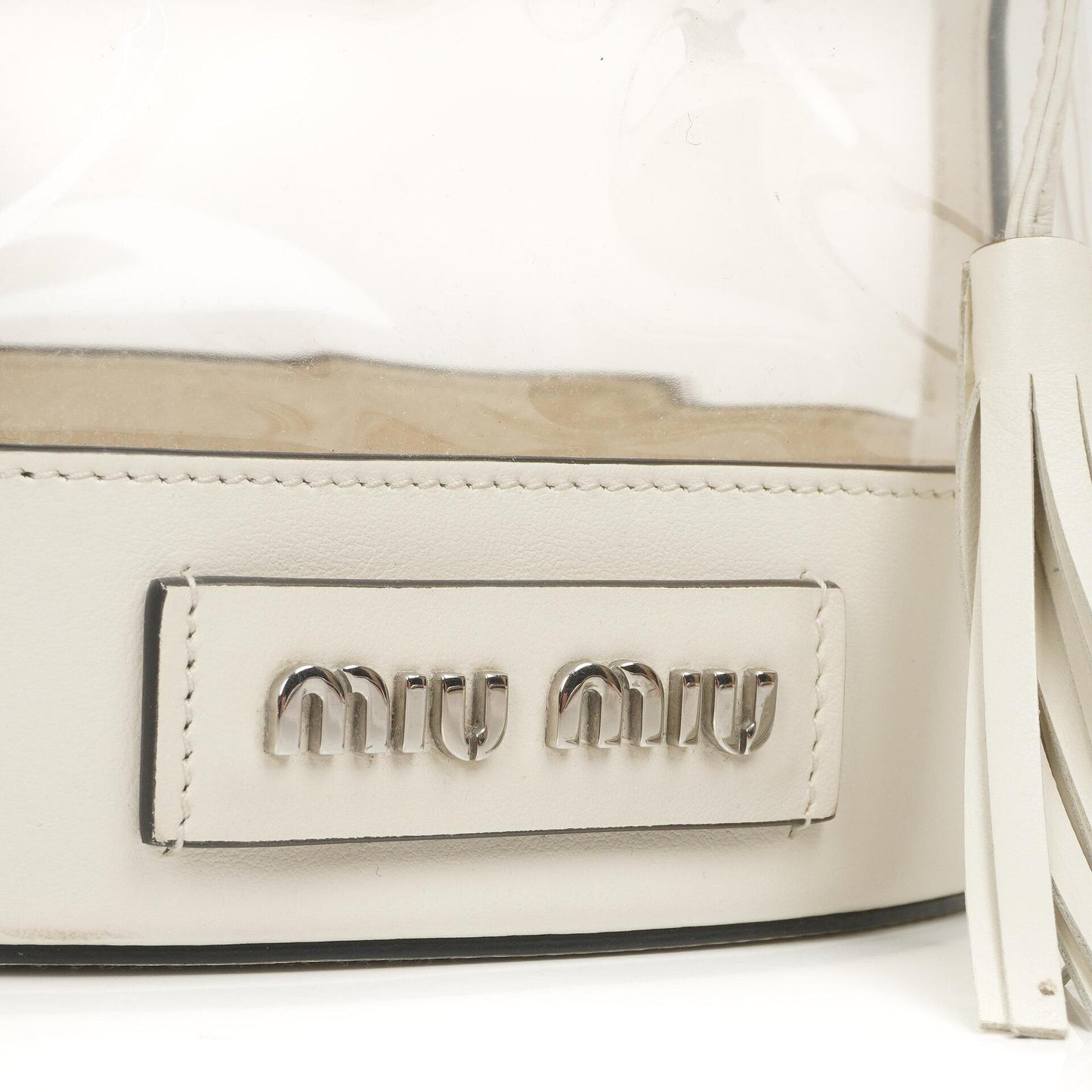 Miu Miu Transparent Drawstring Bucket Bag Bianco Weiß