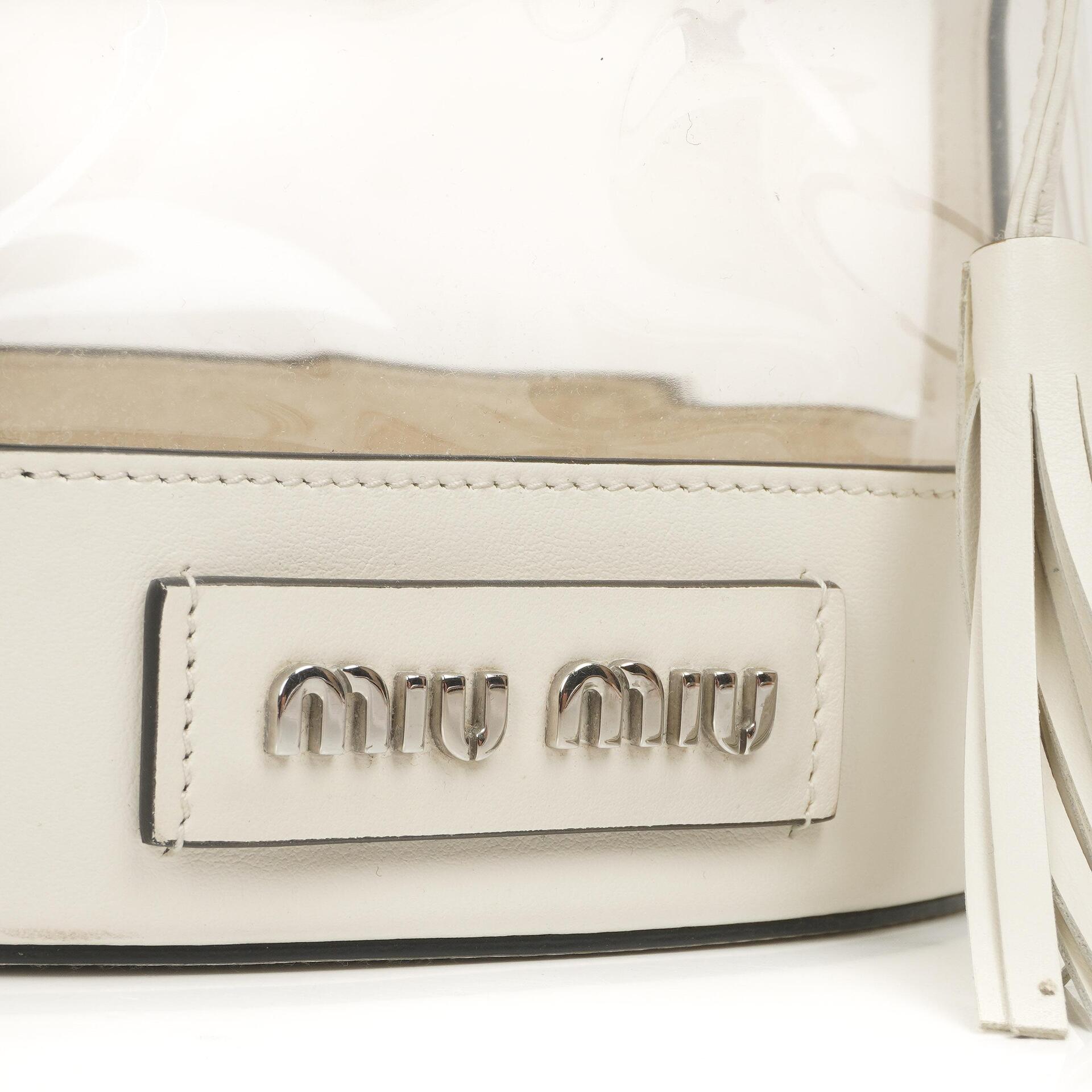 Miu Miu Transparent Drawstring Bucket Bag Bianco Weiß