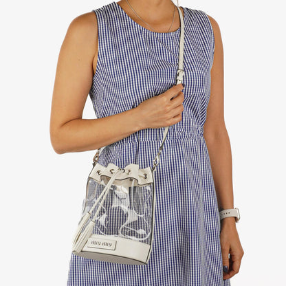 Miu Miu Transparent Drawstring Bucket Bag Bianco Weiß