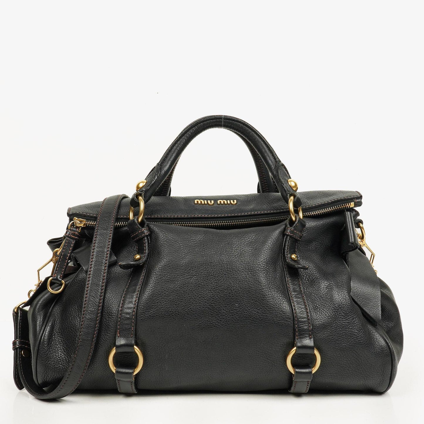 Miu Miu Vitello Bow Satchel Tasche in Schwarz