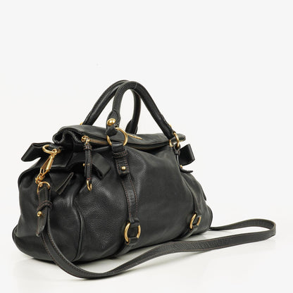 Miu Miu Vitello Bow Satchel Tasche in Schwarz